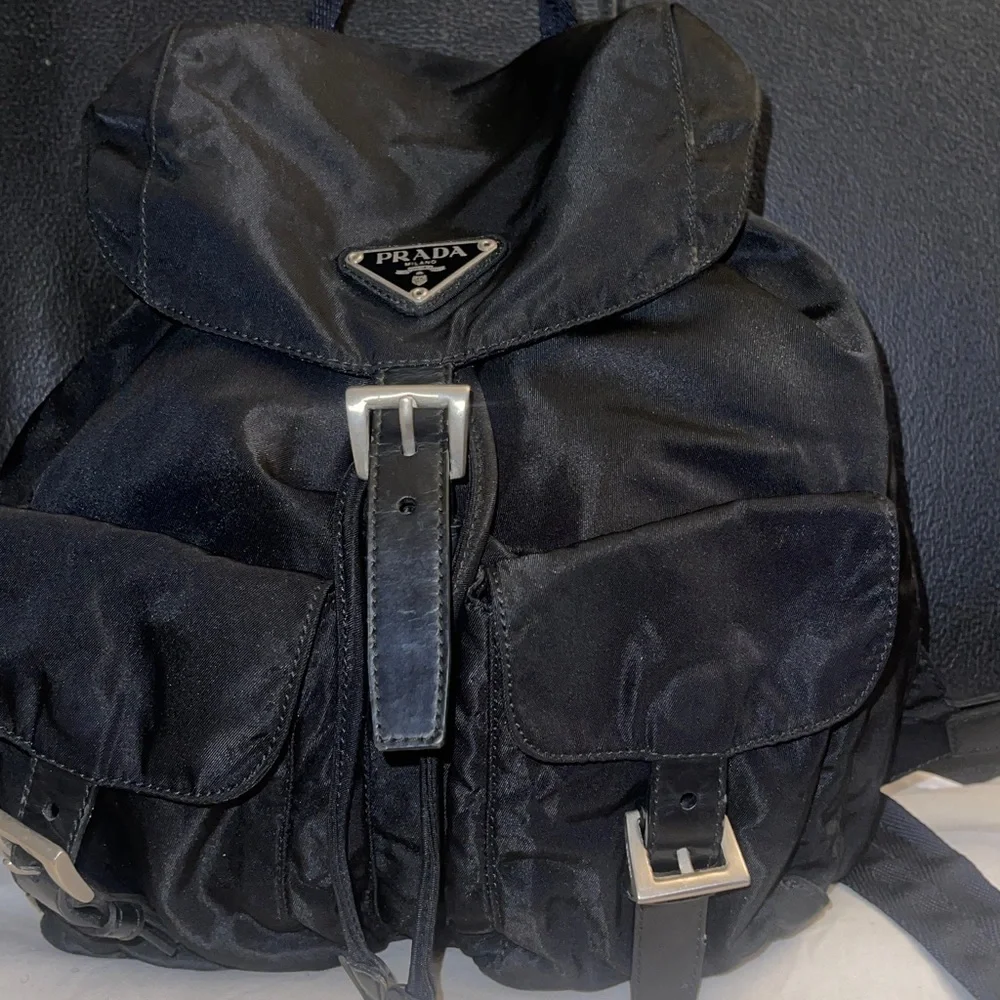 Black Vintage Prada Tessuto Nylon Backpack Unisex (Small Size) w/ AD COA